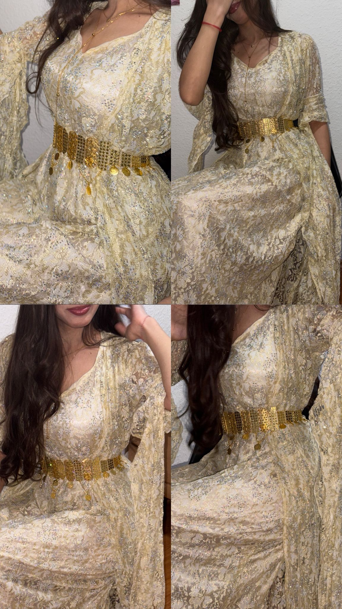 Traditionelles Kurdisches Abendkleid - Gold mit Münzgürtel