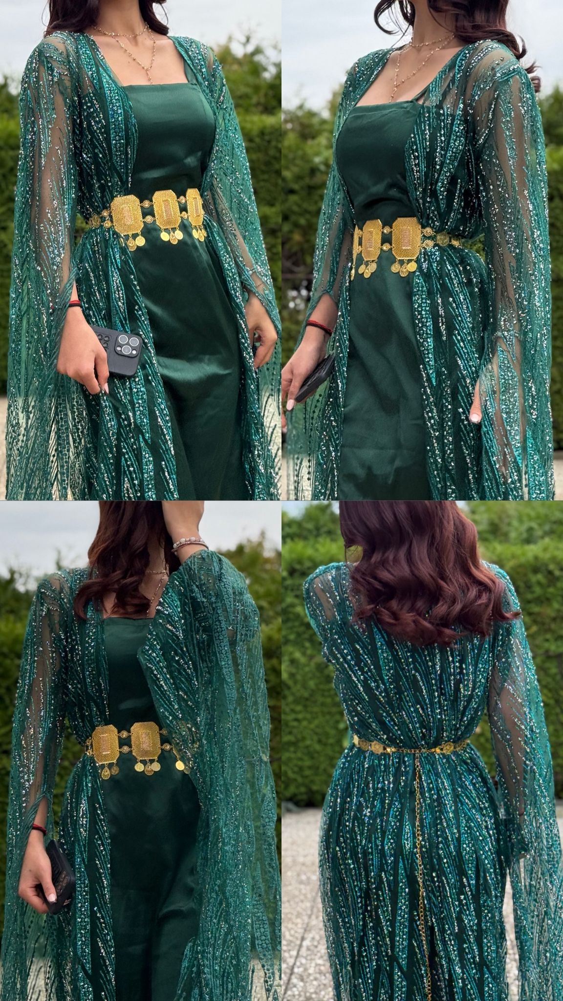 Traditionelles Kurdisches Abendkleider- Hochzeitskleid - Smaragdgrün mit Golddetails